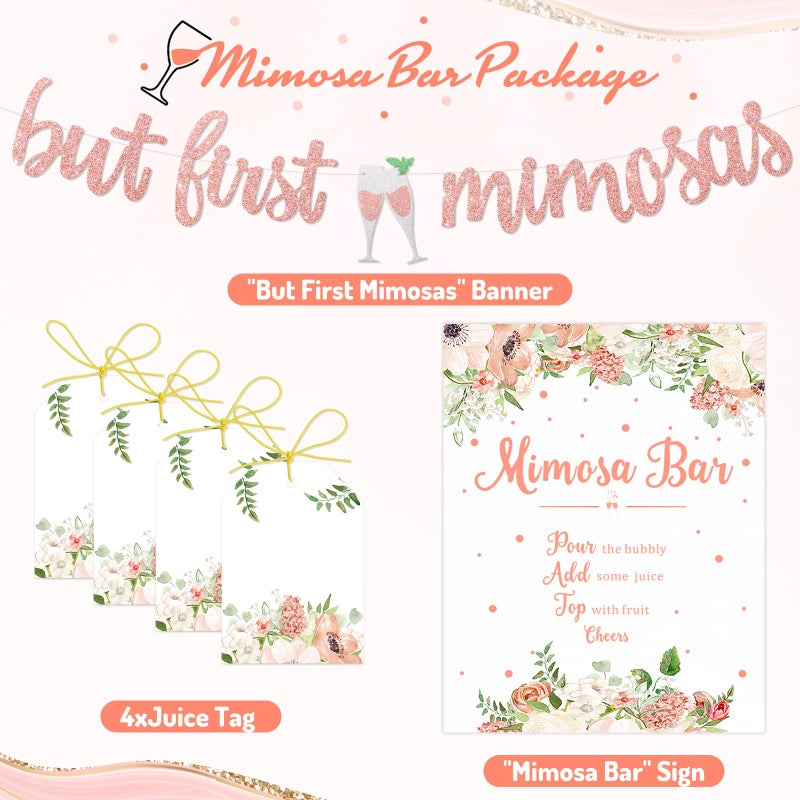 Faisichocalato Mimosa Bar Sign, But First Mimosas Banner, Boho Floral Wedding & Bridal Shower Decor, Rustic Party Sign for Mimosas & Celebrations - Image 4